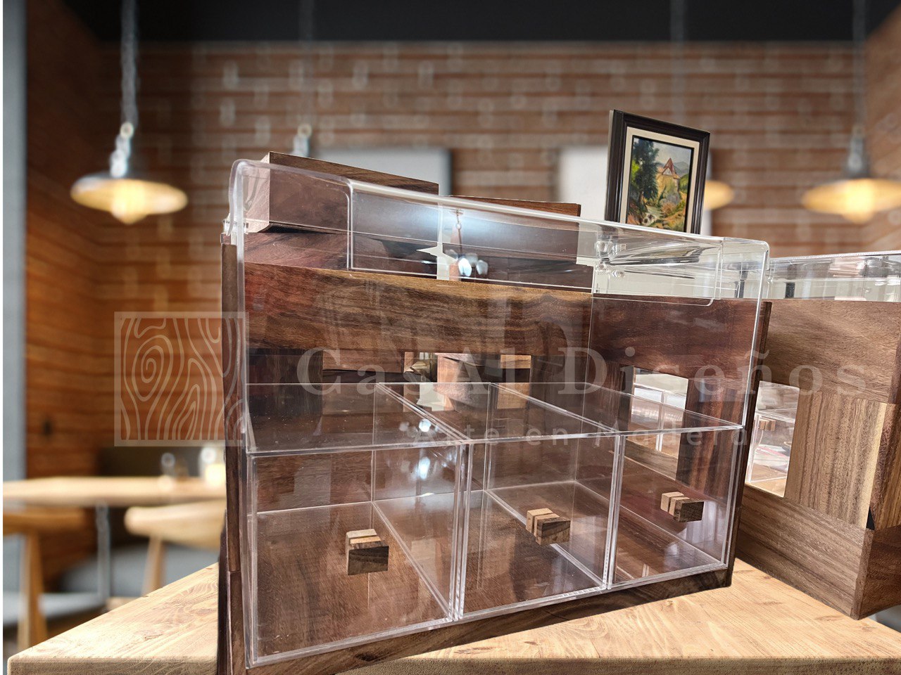 Panera rústica de madera y acrílico