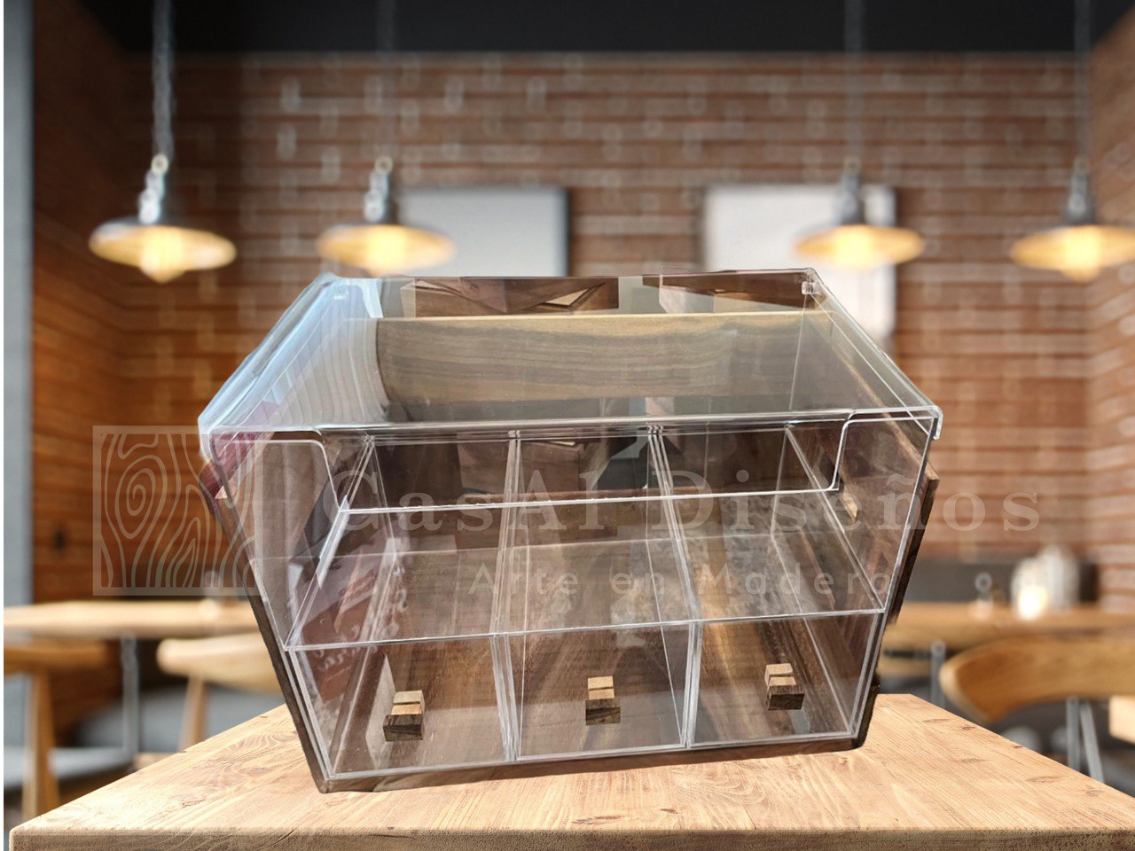 Panera rústica de madera y acrílico
