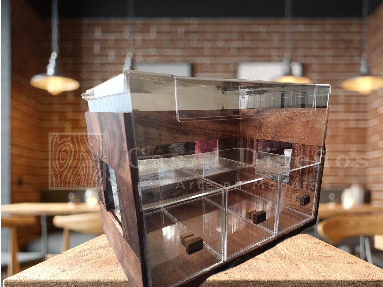 Panera rústica de madera y acrílico