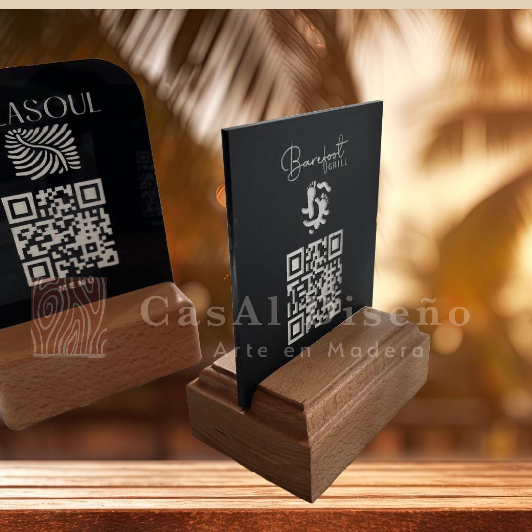 Menu QR base madera y acrílico