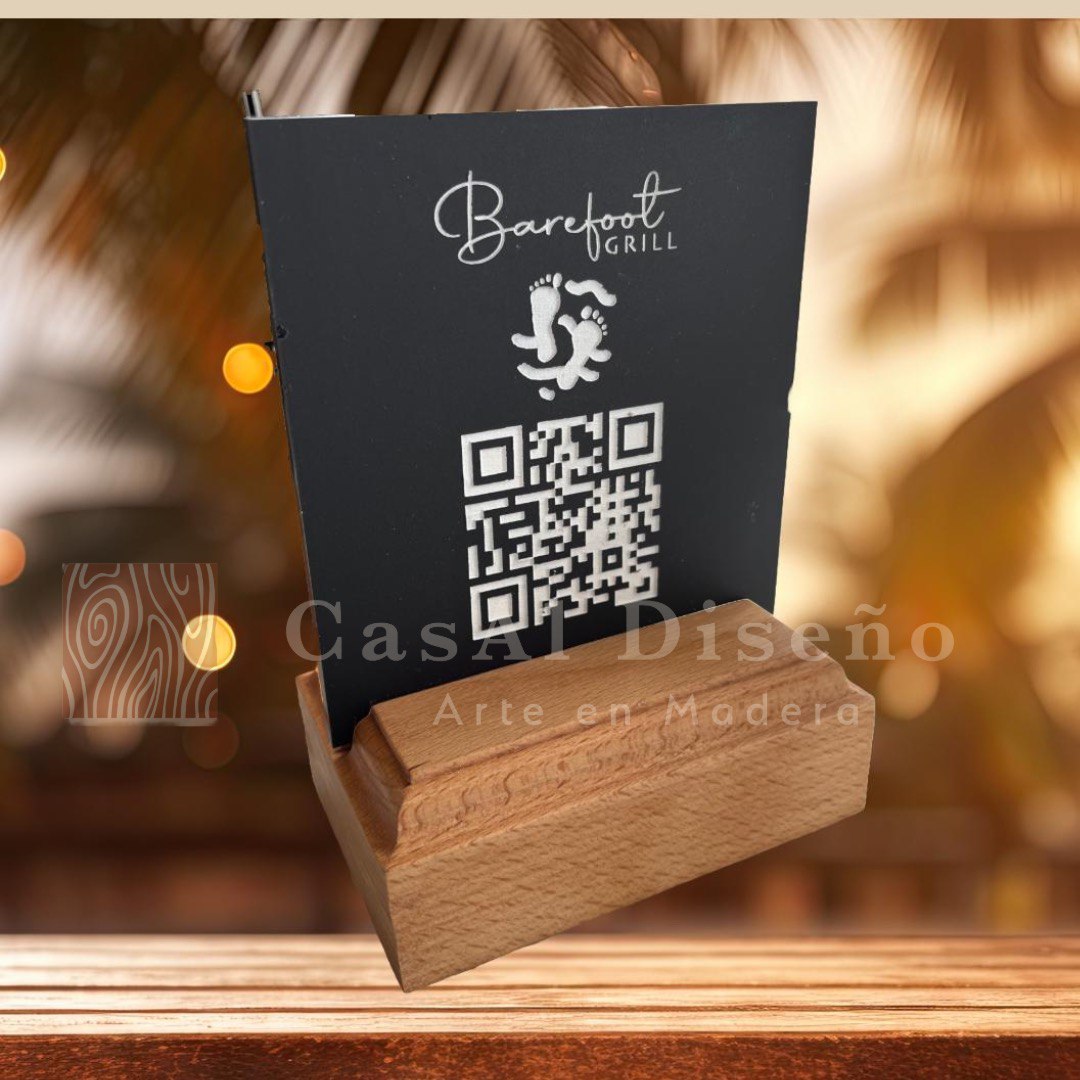 Menu QR base madera y acrílico