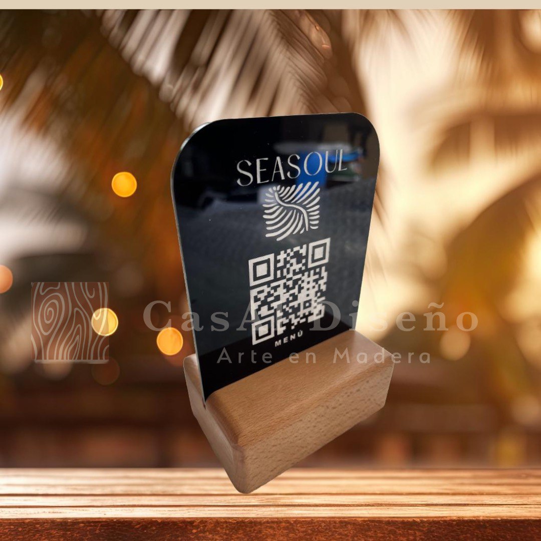Menu QR base madera y acrílico